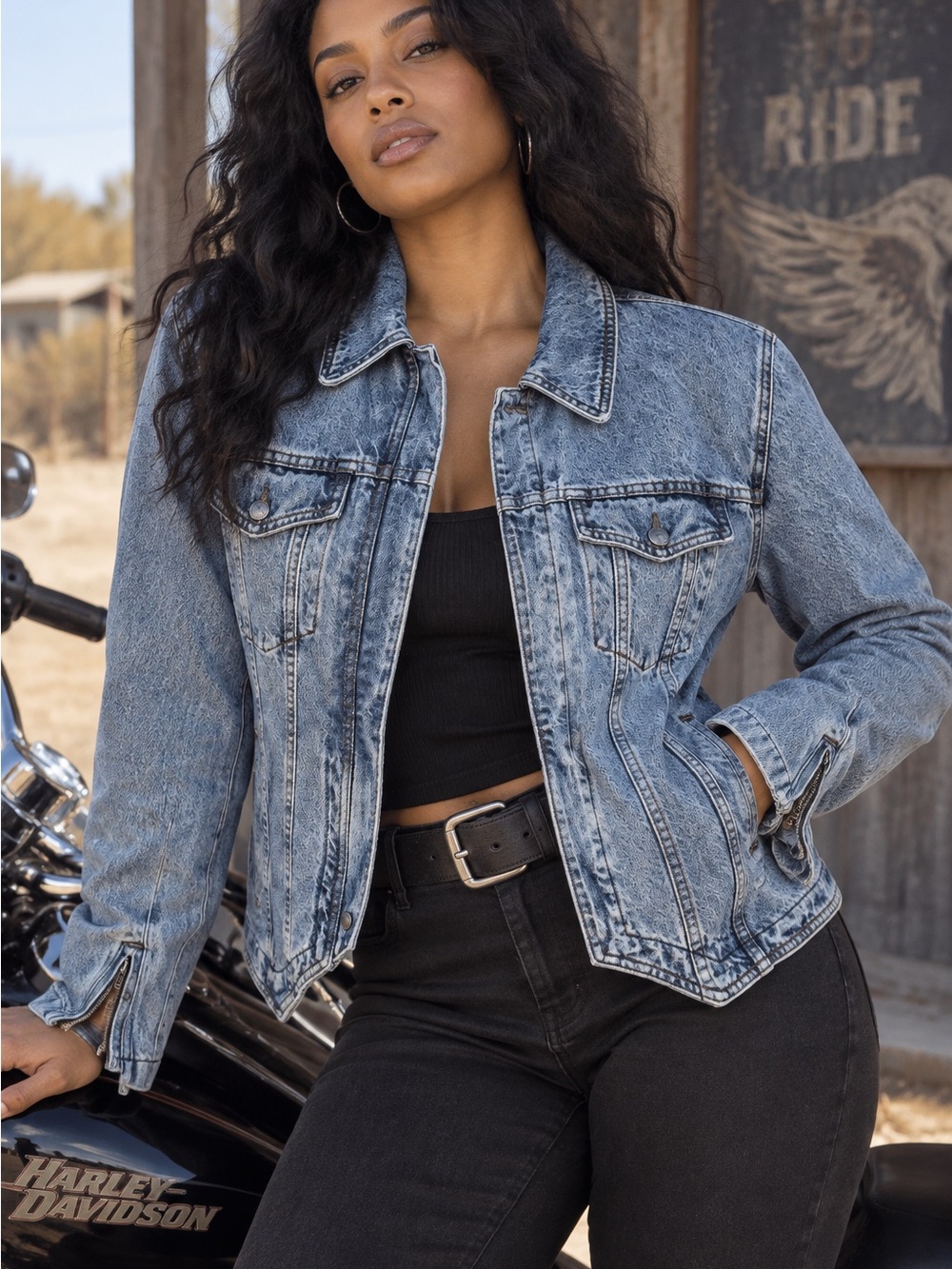 Harley Davidson Embroidered Classic Washed Denim Jacket - Sz M
